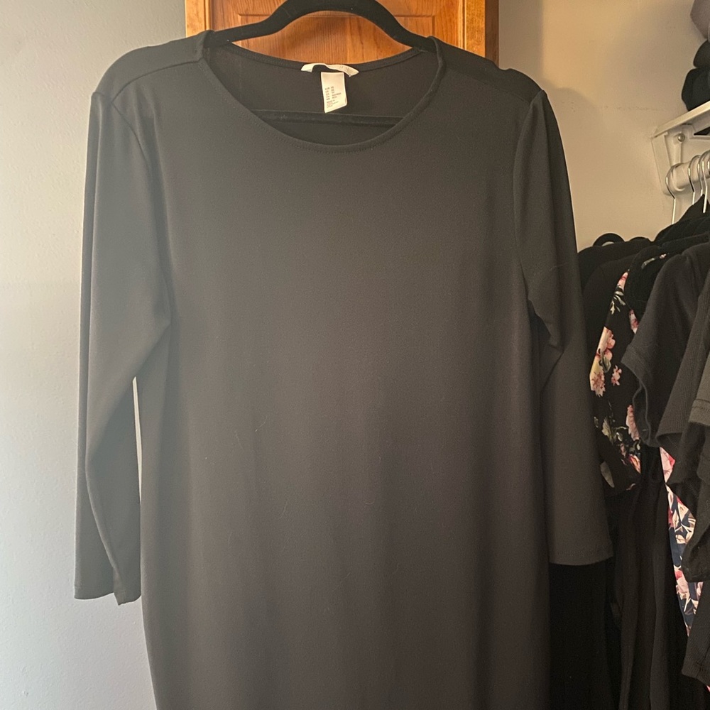 Classic black 3/4 sleeve a line dress